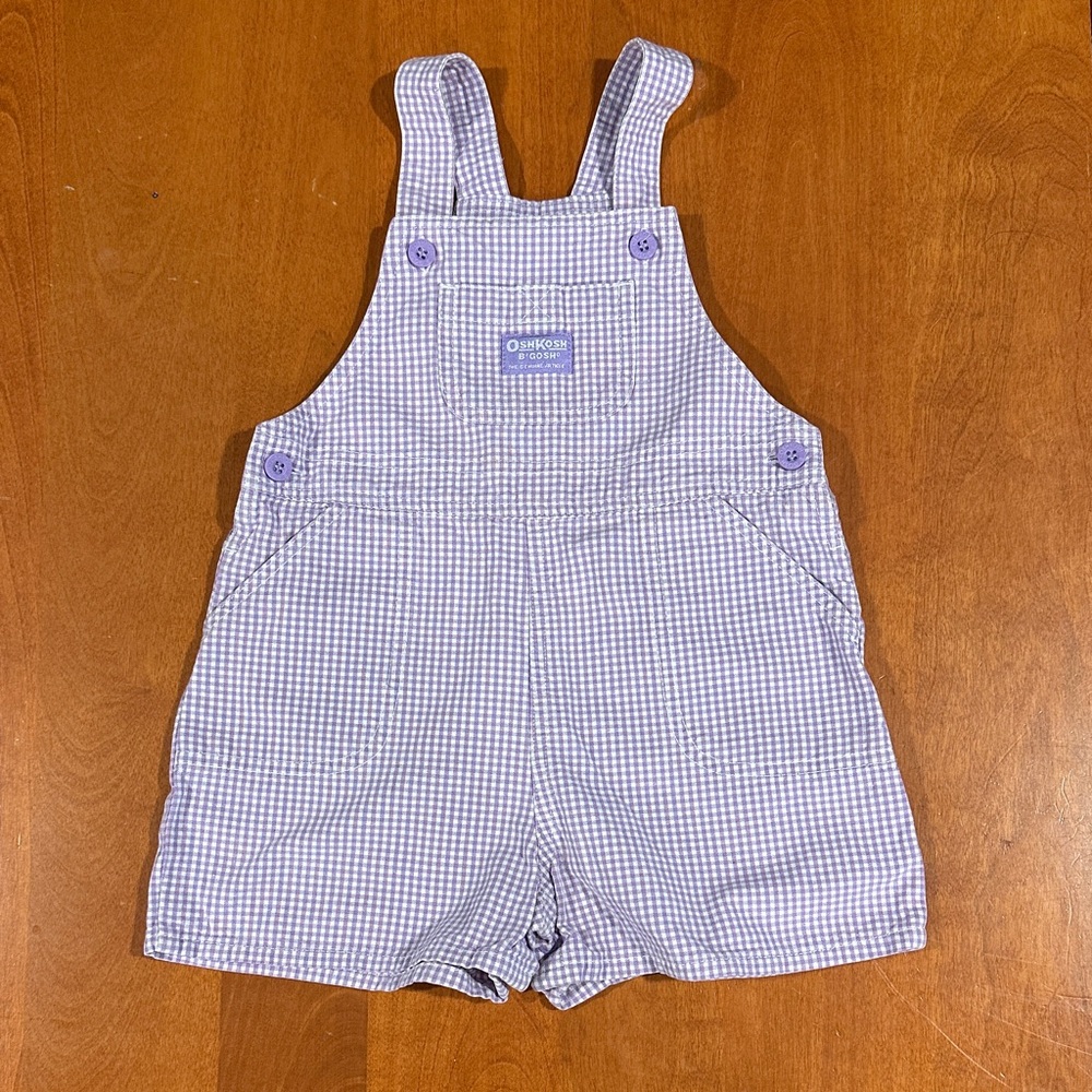 OshKosh B'Gosh Lavender Gingham Short Overalls Y2K era 18 months Easter